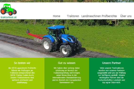 Titelseite der Homepage www.traktortest.at