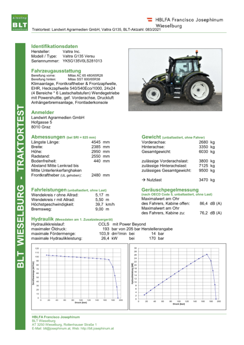 Datenblatt Traktor Valtra G135 Versu