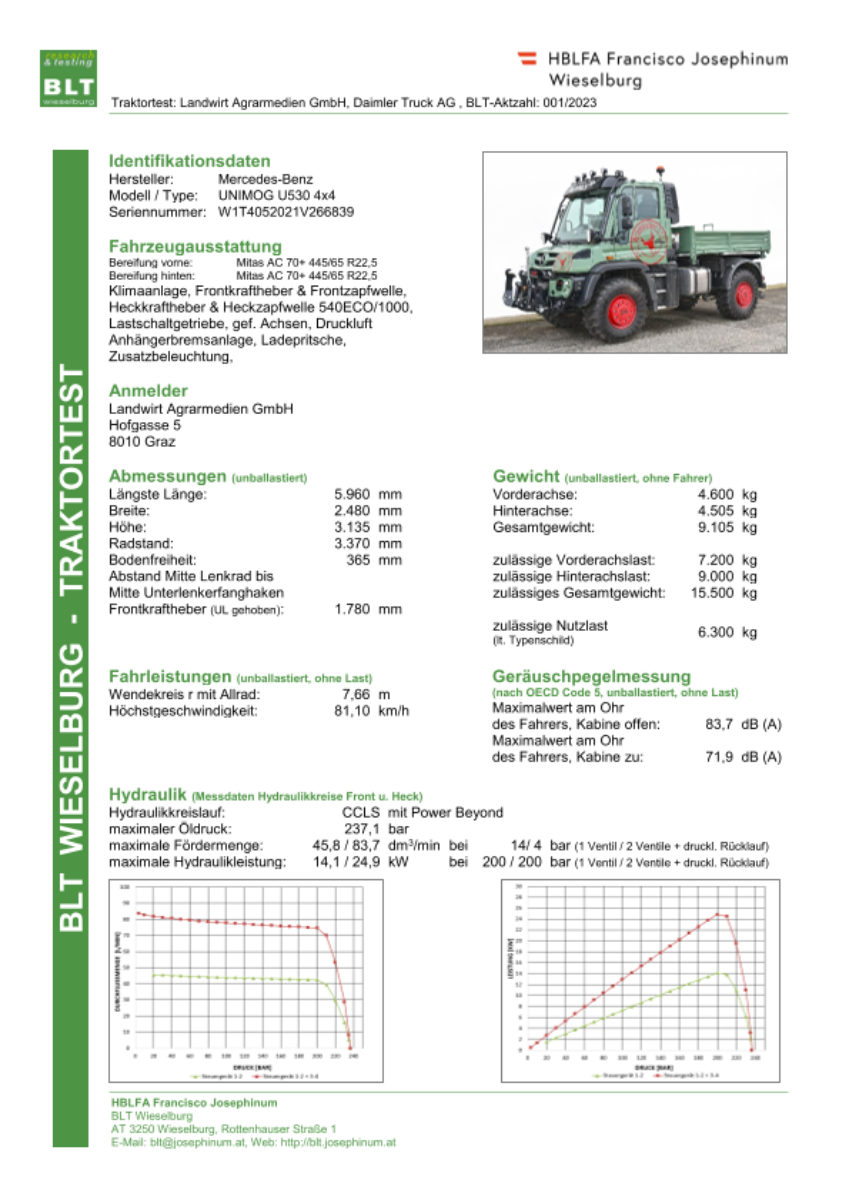 Datenblatt Traktor Mercedes-Benz UNIMOG U530 4x4