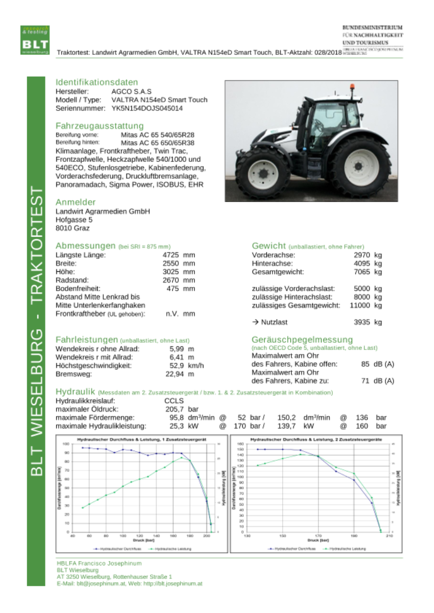 Datenblatt Traktor VALTRA N154eD Smart Touch
