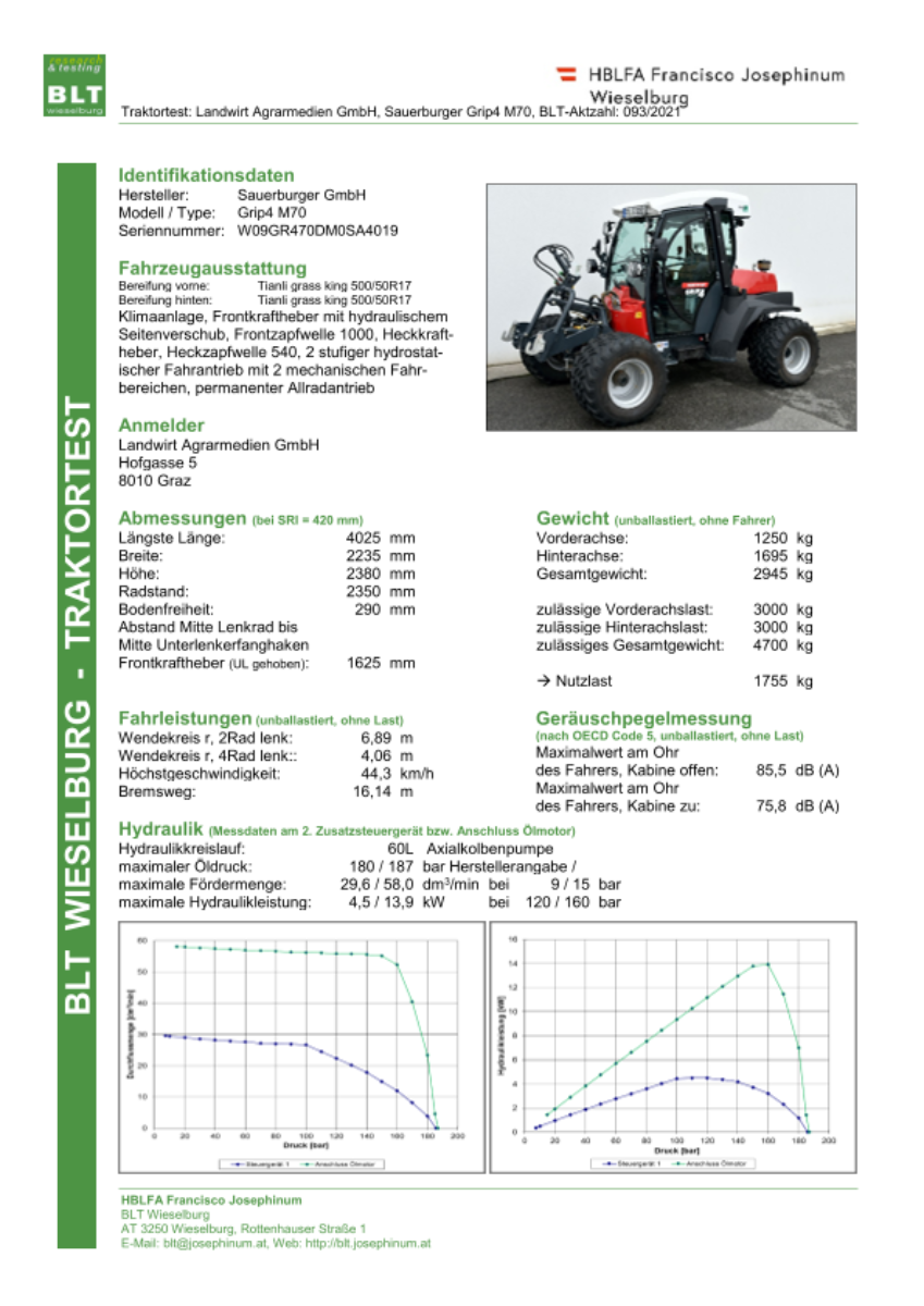 Datenblatt Traktor Sauerburger Grip4 M70