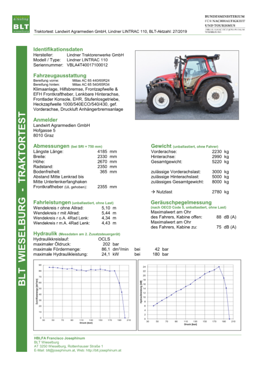 Datenblatt Traktor Lindner Lintrac 110